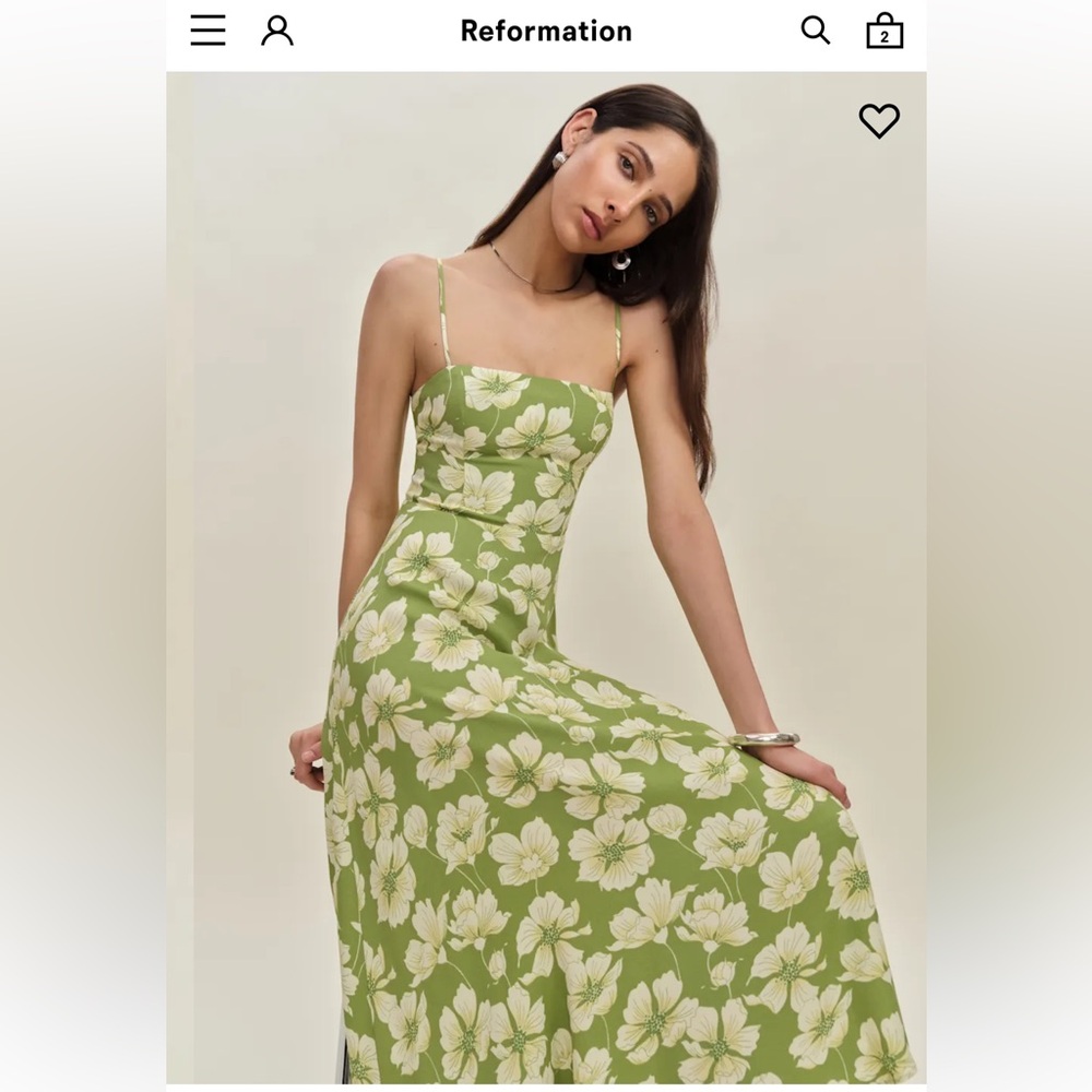 Reformation Monette NWT Green Floral Midi Dress Lovebird Size 8 - Picture 2 of 15